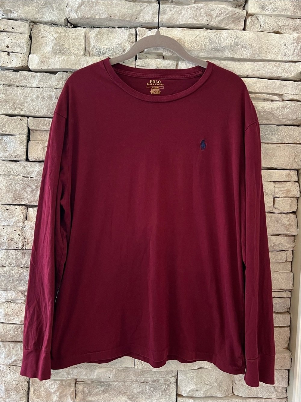 Polo by Ralph Lauren Long-Sleeve Crewneck Shirt in Burgundy with Navy Logo